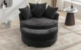 Orisfur. 360¬∞ Swivel Accent Barrel Chair with Storage Ottoman & 4 Pillows, Modern Chenille Leisure Chair Round Accent for Living Room, Gray