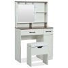Farmhouse Makeup Vanity Desk with Mirror and Lights, 3 Lighting Modes, Vanity Set with Stool, Dressing Table with Adjustable Shelves