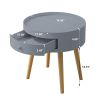 18"H Nightstand with Storage Drawer & Oak Legs Bedside Table, Sofa Side Coffee Table for Bedroom, Living Room,Gray