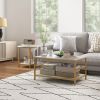 HOMCOM Coffee Tables Set of 2, 2-Rier Rectangle and Round Coffee Table with Storage Shelves, Faux Marble Top and Steel Frame