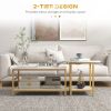 HOMCOM Coffee Tables Set of 2, 2-Rier Rectangle and Round Coffee Table with Storage Shelves, Faux Marble Top and Steel Frame