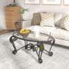 Tempered Glass Surface Coffee Table Set of 3, Decor Elliptical Coffee Table with Round End Side Tables