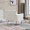 COOLMORE Armchair Single Sofa Modern Tufted Upholstered Side Reading Chairs with Arm and Gold Metal Leg for Living Room Bedroom (White teddy )