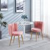 Modern pink dining chair(set of 2 ) with iron tube wood color legs, shorthair cushions and comfortable backrest, suitable for dining room, living room