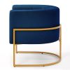 Upholstered Velvet Accent Chair with Golden Metal Stand,Mid-Century Living Room Leisure Chair with Curve Backrest -Navy