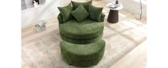 Orisfur. 360¬∞ Swivel Accent Barrel Chair with Storage Ottoman & 4 Pillows, Modern Chenille Leisure Chair Round Accent for Living Room, Green