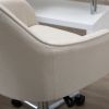 Mid-Back Task Chair, Fabric Home Office Chair, Swivel Desk Chair with Tub Shape Design & Lined Pattern Back for Living Room, Bedroom, Beige