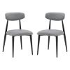Modern Dining Chairs Set of 2, Curved Backrest Round Upholstered and Metal Frame, Grey