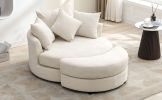 Orisfur. 360¬∞ Swivel Accent Barrel Chair with Storage Ottoman & 4 Pillows, Modern Chenille Leisure Chair Round Accent for Living Room, Cream