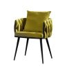 Pure Olive Modern Velvet Dining Chairs Set of 2 Hand Weaving Accent Chairs Living Room Chairs Upholstered Side Chair with Black Metal Legs for Dining