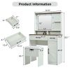 Farmhouse Makeup Vanity Desk with Mirror and Lights, 3 Lighting Modes, Vanity Set with Stool, Dressing Table with Adjustable Shelves