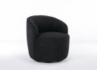 Teddy Fabric Swivel Accent Armchair Barrel Chair With Black Powder Coating Metal Ring,Black