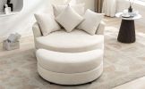 Orisfur. 360¬∞ Swivel Accent Barrel Chair with Storage Ottoman & 4 Pillows, Modern Chenille Leisure Chair Round Accent for Living Room, Cream