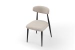 Modern Dining Chairs Set of 2, Curved Backrest Round Upholstered and Metal Frame, Light Grey