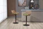 COOLMORE Modern Swivel Bar Stools Set of 2 Adjustable Counter Height Chairs with Footrest for Kitchen, Dining Room (Green)