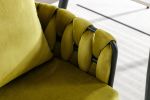 Pure Olive Modern Velvet Dining Chairs Set of 2 Hand Weaving Accent Chairs Living Room Chairs Upholstered Side Chair with Black Metal Legs for Dining