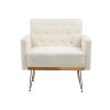 COOLMORE Armchair Single Sofa Modern Tufted Upholstered Side Reading Chairs with Arm and Gold Metal Leg for Living Room Bedroom (White teddy )