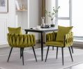 Pure Olive Modern Velvet Dining Chairs Set of 2 Hand Weaving Accent Chairs Living Room Chairs Upholstered Side Chair with Black Metal Legs for Dining