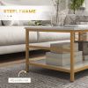 HOMCOM Coffee Tables Set of 2, 2-Rier Rectangle and Round Coffee Table with Storage Shelves, Faux Marble Top and Steel Frame