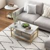 HOMCOM Coffee Tables Set of 2, 2-Rier Rectangle and Round Coffee Table with Storage Shelves, Faux Marble Top and Steel Frame