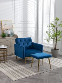 COOLMORE Velvet Accent Chair with Adjustable Armrests and Backrest, Button Tufted Lounge Chair, Single Recliner Armchair with Ottoman (Color: as Pic)