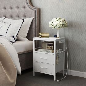 Nightstand with Charging Station, Side Table with Fabric Drawers and Open Shelf, Night Stand for Bedroom Decor (Color: as picture)