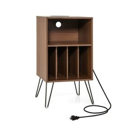 Side Tables with Storage Shelf and Charging Station (Color: Walnut, Type: Side Table)
