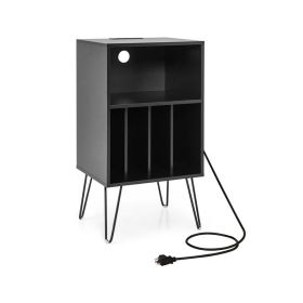 Side Tables with Storage Shelf and Charging Station (Color: Black, Type: Side Table)