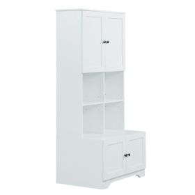 Tall and Wide Bathroom Floor Storage Cabinet, Bathroom Storage Unit, Freestanding Cabinet with 4 Doors, Adjustable Shelves, Open multi-layer Shel (Color: as picture)