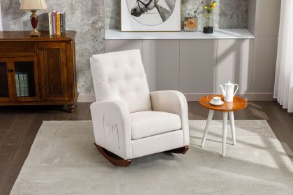 High Back Rocking Chair Nursery Chair .Comfortable Rocker Fabric Padded Seat .Modern High Back Armchair (Color: as Pic)