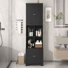Tall and Wide Bathroom Floor Storage Cabinet, Bathroom Storage Unit, Freestanding Cabinet with 4 Doors, Adjustable Shelves, Open multi-layer Shelves