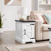 Farmhouse End table Nightstand Rectangular Farmhouse End Table with Barn Door and Adjustable Storage Shelf, Rustic Sofa Side Table for Living Room