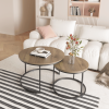 Nesting Coffee Table Set of 2, 27.6inch Round Coffee Table Industrial Wood Finish with Sturdy Metal Frame