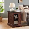 Farmhouse End table Nightstand Rectangular Farmhouse End Table with Barn Door and Adjustable Storage Shelf, Rustic Sofa Side Table for Living Room