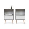 Mid-Century Wood Nightstand Set of 2;  Bed Sofa Side Table with Drawer and Shelf;  Modern End Table for Living Room Bedroom Office