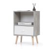Mid-Century Wood Nightstand Set of 2;  Bed Sofa Side Table with Drawer and Shelf;  Modern End Table for Living Room Bedroom Office