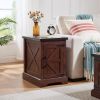 Farmhouse End table Nightstand Rectangular Farmhouse End Table with Barn Door and Adjustable Storage Shelf, Rustic Sofa Side Table for Living Room
