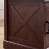 Farmhouse End table Nightstand Rectangular Farmhouse End Table with Barn Door and Adjustable Storage Shelf, Rustic Sofa Side Table for Living Room