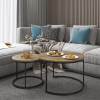 Nesting Coffee Table Set of 2, 27.6inch Round Coffee Table Industrial Wood Finish with Sturdy Metal Frame