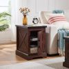 Farmhouse End table Nightstand Rectangular Farmhouse End Table with Barn Door and Adjustable Storage Shelf, Rustic Sofa Side Table for Living Room