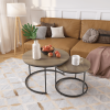 Nesting Coffee Table Set of 2, 27.6inch Round Coffee Table Industrial Wood Finish with Sturdy Metal Frame